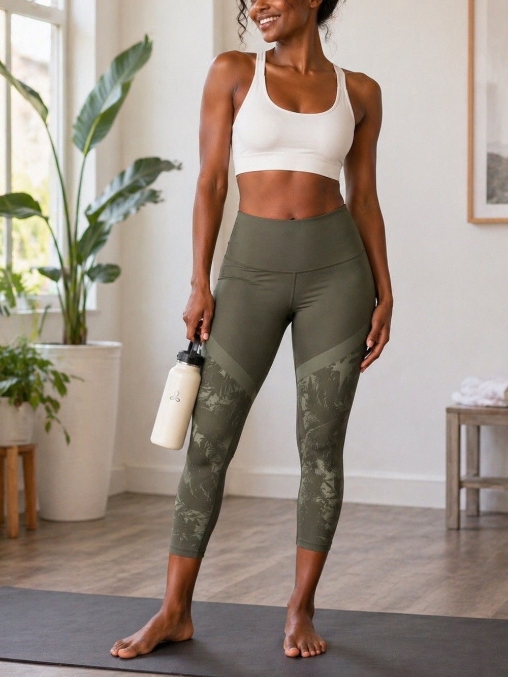Prana Kimble cropped Leggings Sage Green tropical Jungle Print Yoga Pants M